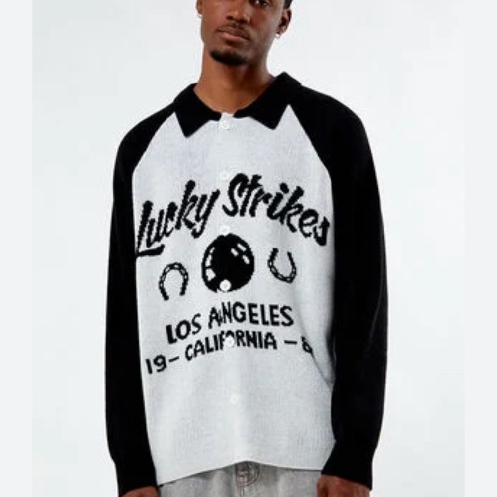 PacSun Black and White Cardigan Sweater with Graphic Design